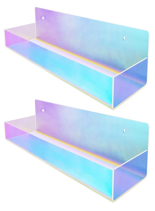 TLBTEK 2 Pcs 15 inch Iridescent Rainbow Floating Shelves,Colorful Acrylic Irridescent Floating Shelves Wall Mounted Storage for Bathroom, Bedroom, Living Room, Kitchen (Without Edge) - Image 1
